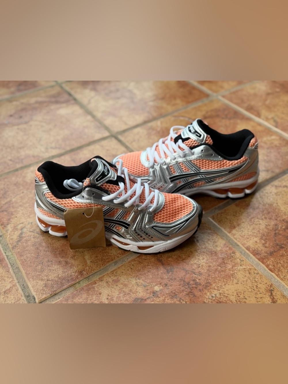Size 7 Men’s And 8.5 Women’s - Asics Gel Kayano 14 Metallic Silver And Coral